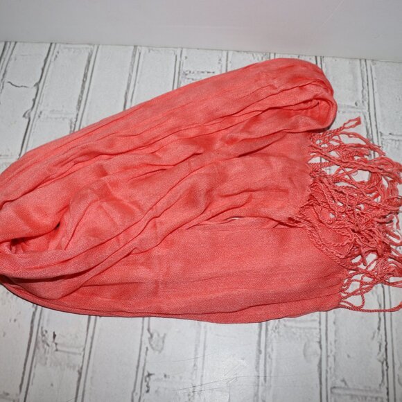 🍑 Beautiful Peach Coral Rayon Scarf – 24" × 64" Soft Drape · Feminine Hue · - Picture 3 of 6